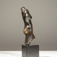 Alt text: Bronze sculpture of a twisting female torso
