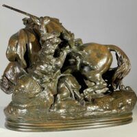 Alt text: Bronze sculpture of a Horseman Hunting Boars