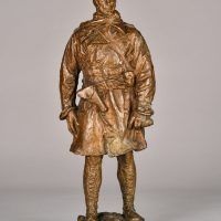 Alt text: Bronze sculpture of a Canadian officer, frontal view