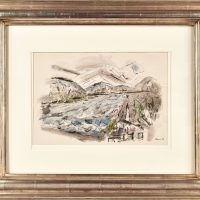 Alt text: Watercolor painting of the Delaware River, framed
