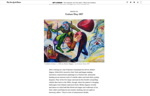Image of New York Times write up for Robert Kippur exhibition at the Outsider Art Fair, 2020