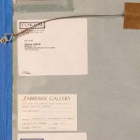 Alt text: Verso of watercolor painting of bathers with gallery labels