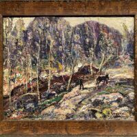 Alt text: oil painting of a landscape, framed