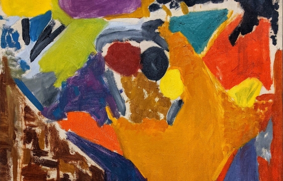 Alt text: Abstract painting with different shapes and sections