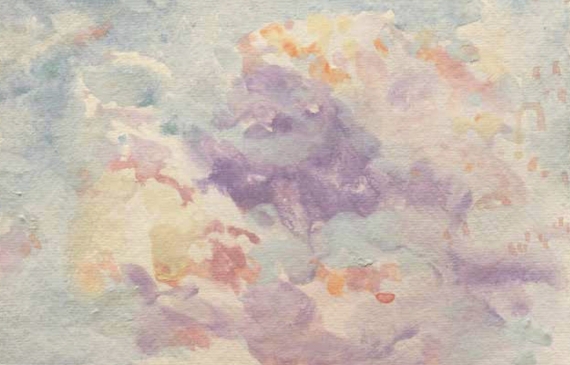 Alt text: Painting of a cloud filled sky at sunset