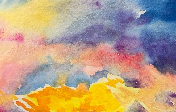 Alt text: Painting of formless clouds at sunset