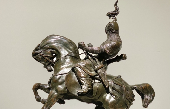 Alt text: Bronze sculpture of a Tartar warrior on horseback