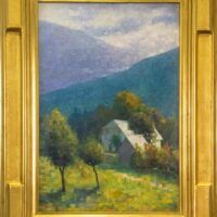 Alt text: Painting of a mountain home