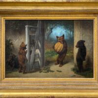Alt text: Painting of a group of bears, framed