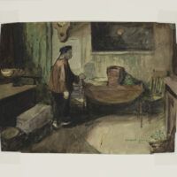 Alt text: watercolor painting of a man in an interior