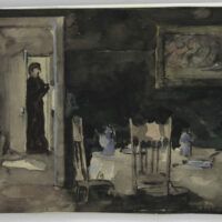 Alt text: watercolor of a woman in an interior