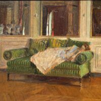 Alt text: Painting of a woman reclining on a couch