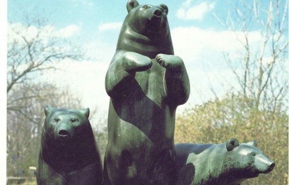 Alt text: Outdoor sculpture of three bears