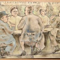 Alt text: Painting of people sitting at a bar