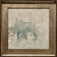 Alt text: Abstracted waterscape painting, framed