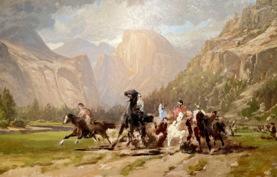 Alt text: Painting of a horse race, framed