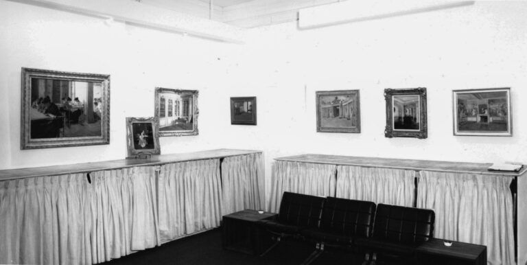 Black and white installation photograph of 1974 Walter Gay show